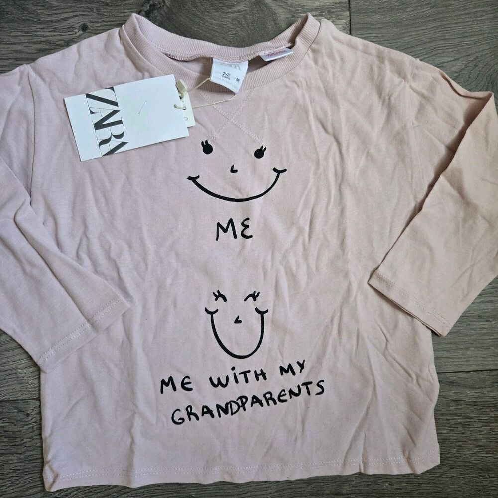 NWT Zara Baby Toddler 2-3Y 98cm Pink Smiley Face Me Grandparents Long Sleeve Tee